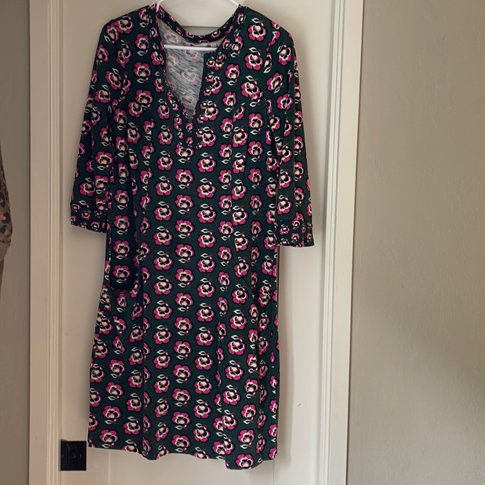 Boden Stephanie Green Floral Shift Jersey Dress size 8